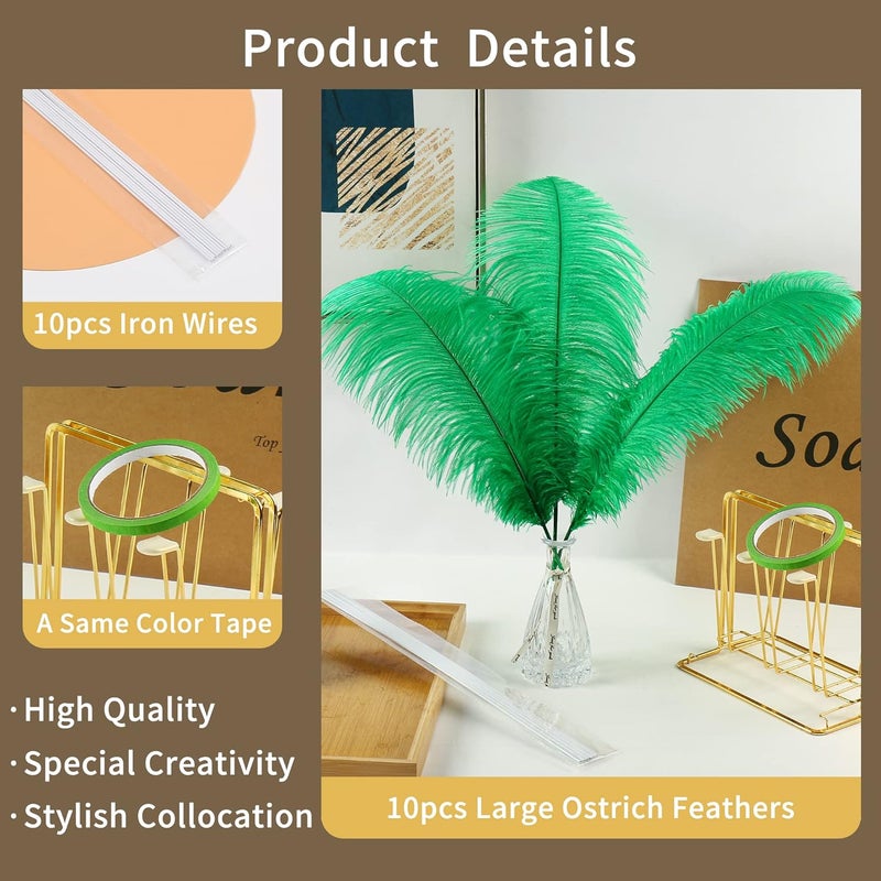 Soarer Green Large Ostrich Feathers - 10Pcs Making Kit 34inch Huge Ostrich Feathers Long for Tall Vase,Floral Arrangement,Mardi Gras Party Centerpieces and Wedding Home Decoration(Green) - Image 5